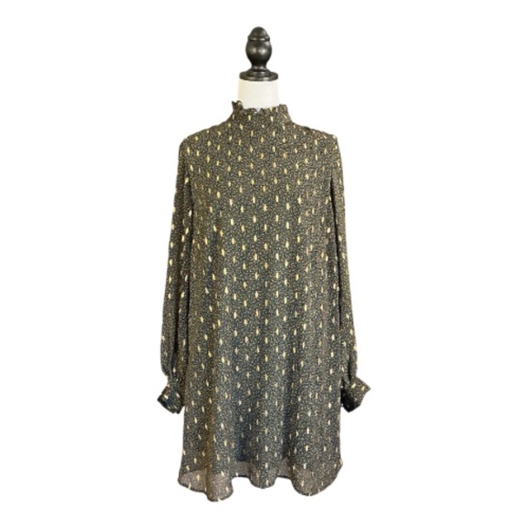 Smack Parlour Green Animal Print High Neck Gold Foil Accents Mini Dress, Size 1X - Picture 2 of 8